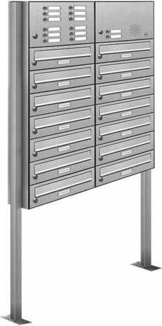 AL Briefkasten-System für 14 Parteien, freistehend, silberfarben, B/H/T: 153,556 x 170,0 x 27,5 cm - Bild 1