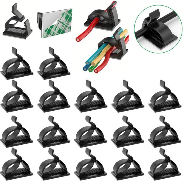 25 Stück Einstellbare Kabel Clips in Schwarz für Ethernet LAN Kabel zur Organisation an Schreibtisch, Wand oder im Auto - Bild 1