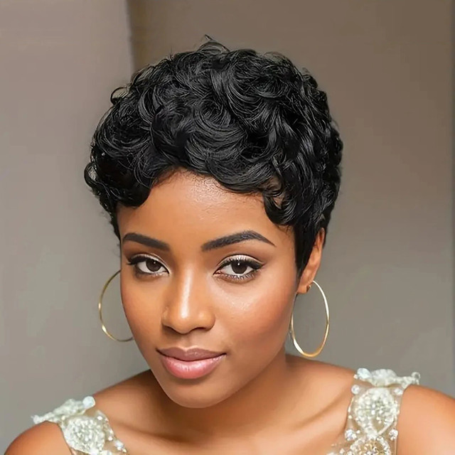 SHES BEAUTY Chioma Perücke, 6-Zoll Pixie-Schnitt, 100 % Echthaar, kurz lockig, 1B, Damen - Bild 1