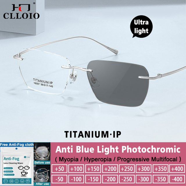 CLLOIO Myopiebrille, randlos, Titan, rechteckig, Unisex - Bild 1