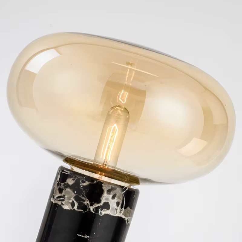 HomeLover Tischlampe aus Marmor und Glas in Grau und Weiß mit minimalistischem Design für Wohnzimmer, Schlafzimmer oder Büro - Bild 2