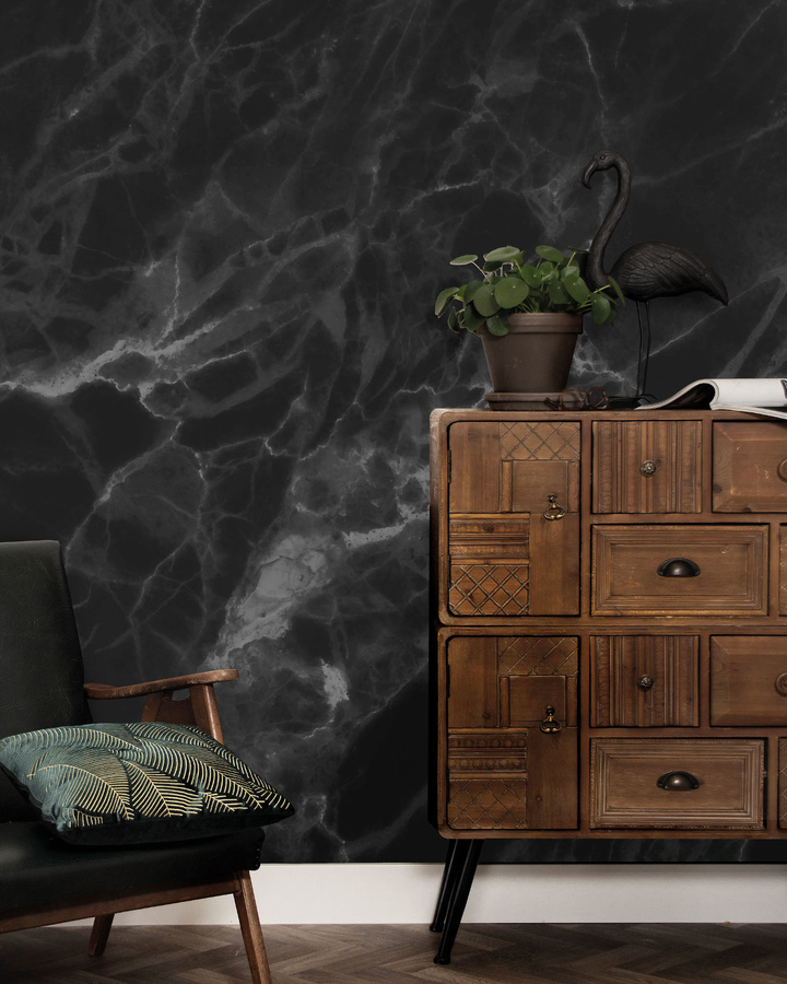 KEK Amsterdam Mural Marble Wandtattoo in Multicolor und Schwarz, abstraktes Design im Stone-Look, Breite: 389,6 cm, Höhe: 280 cm - Bild 1