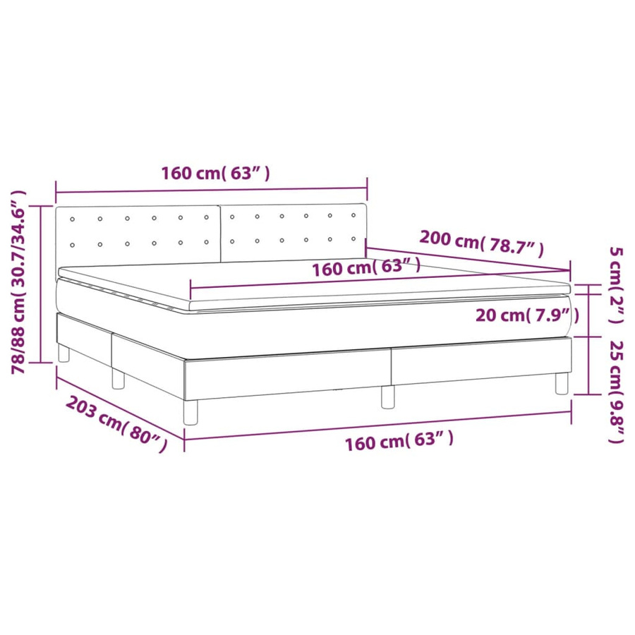 vidaXL Boxspringbett mit Matratze Hellgrau Samt B/T/H: 160 x 200 cm - Bild 3