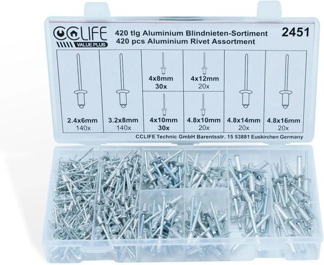 CCLIFE Nietenzange Set in Silber mit 120 Teilen inklusive 4 HSS Bohrern (2,4 mm, 3,2 mm, 4,0 mm, 4,8 mm) - Bild 1
