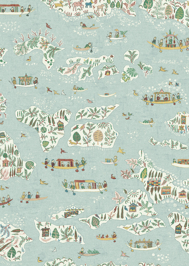 Lewis & Wood Tapete Regatta Garland in Blau mit floralem und orientalischem Design - Bild 1