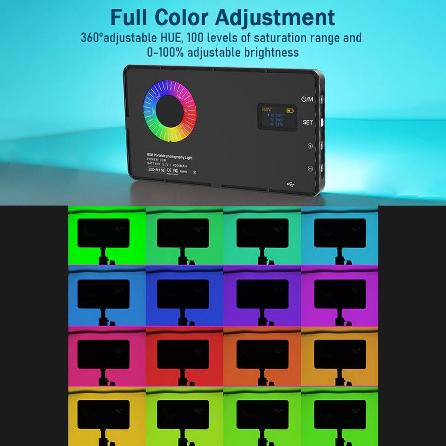 Andoer Tragbares RGB-Videolicht LED-Fülllichtpanel mit 12 Lichteffekten, dimmbar, 3000 K bis 8500 K, CRI97+, schwarz - Bild 5