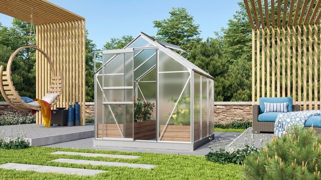Vitavia Gewächshaus Venus 3800 aus eloxiertem Aluminium in Silber mit Polycarbonat-Verglasung und 3,8 m² Fläche - Bild 1