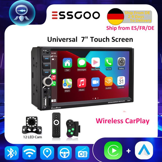 ESSGOO 7 Zoll Autoradio 2DIN MP5 Player mit HD Touchscreen, Bluetooth und Mirror Link in Schwarz - Bild 1