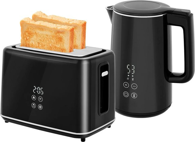 HOMCOM Wasserkocher-Toaster-Set aus Kunststoff und Edelstahl in Schwarz und Silber, B/T/H: 15,5 x 21,5 x 25,1 cm - Bild 1