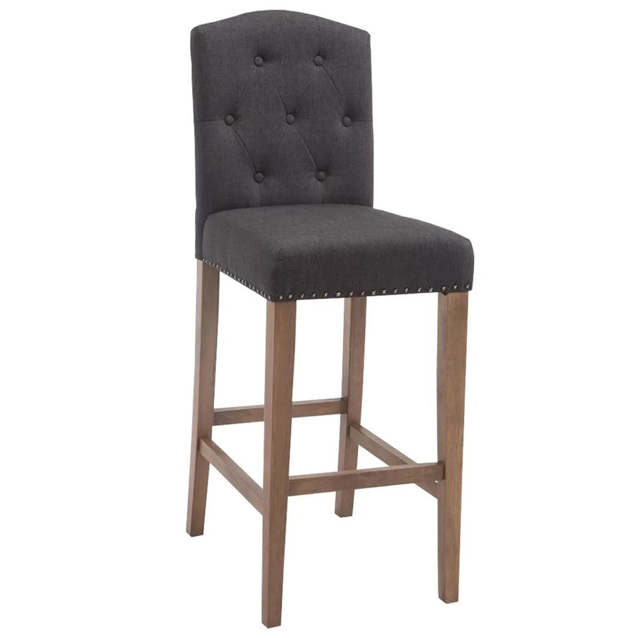 DELUKE Barhocker LIKEL Barstuhl mit Lehne aus Stoff in Dunkelgrau und Braun, B/T/H: 42 x 57 x 113 cm - Bild 2