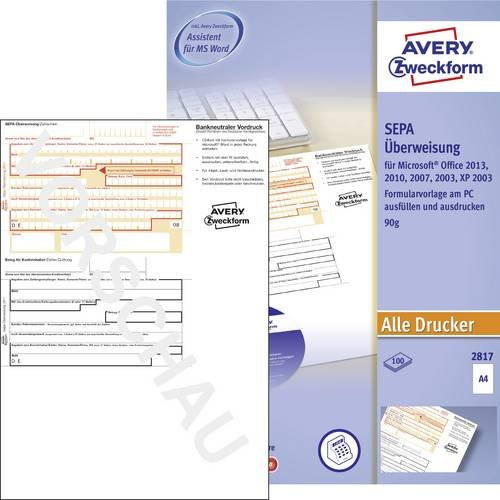 Avery Zweckform SEPA-Überweisung Formular DIN A4, 100 Blatt, Weiß - Bild 1
