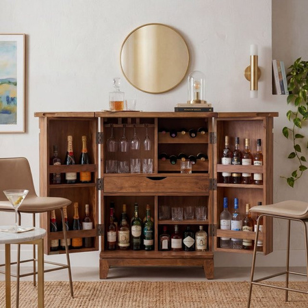 Finebuy Hausbar aus Massivholz als aufklappbarer Barschrank und Weinschrank in Braun, B: 65 cm, T: 50 cm, H: 90 cm
