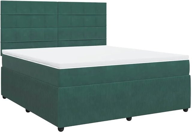 vidaXL Boxspringbett mit Matratze Dunkelgrün aus Samt, Hybrid-Design mit Taschenfederkern, B/T: 180 x 200 cm - Bild 1