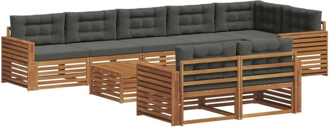 vidaXL Outdoor-Sofagarnitur 9-teilig aus Massivholz Akazie in Natur und Anthrazit mit L-Form und abnehmbaren Kissen - Bild 1