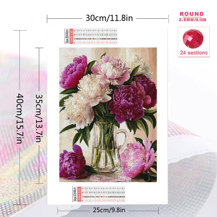 Momoart Diamant-Stickerei Set Pfingstrose Blumen-Mosaik in Multicolour, runde Form, Breite: 20 cm, Höhe: 30 cm - Bild 2