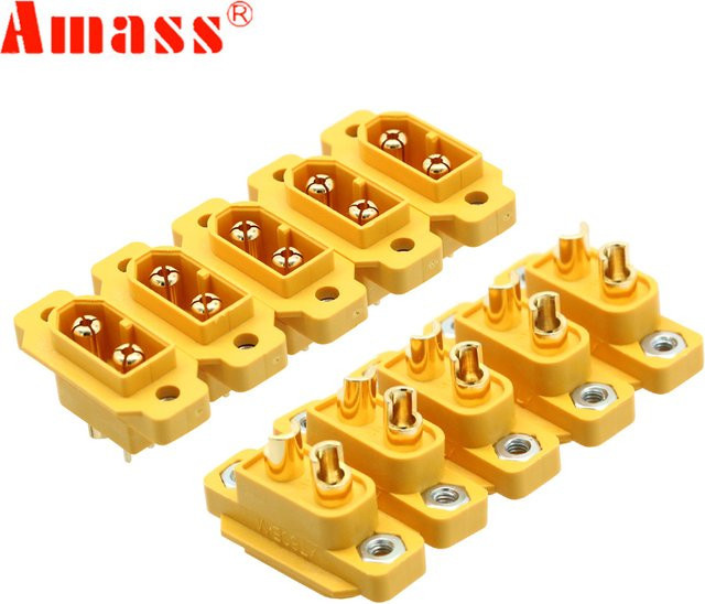 AMASS XT60E-M Stecker Schrauben vergoldet in Gold für RC-Modelle und Multicopter - Bild 1
