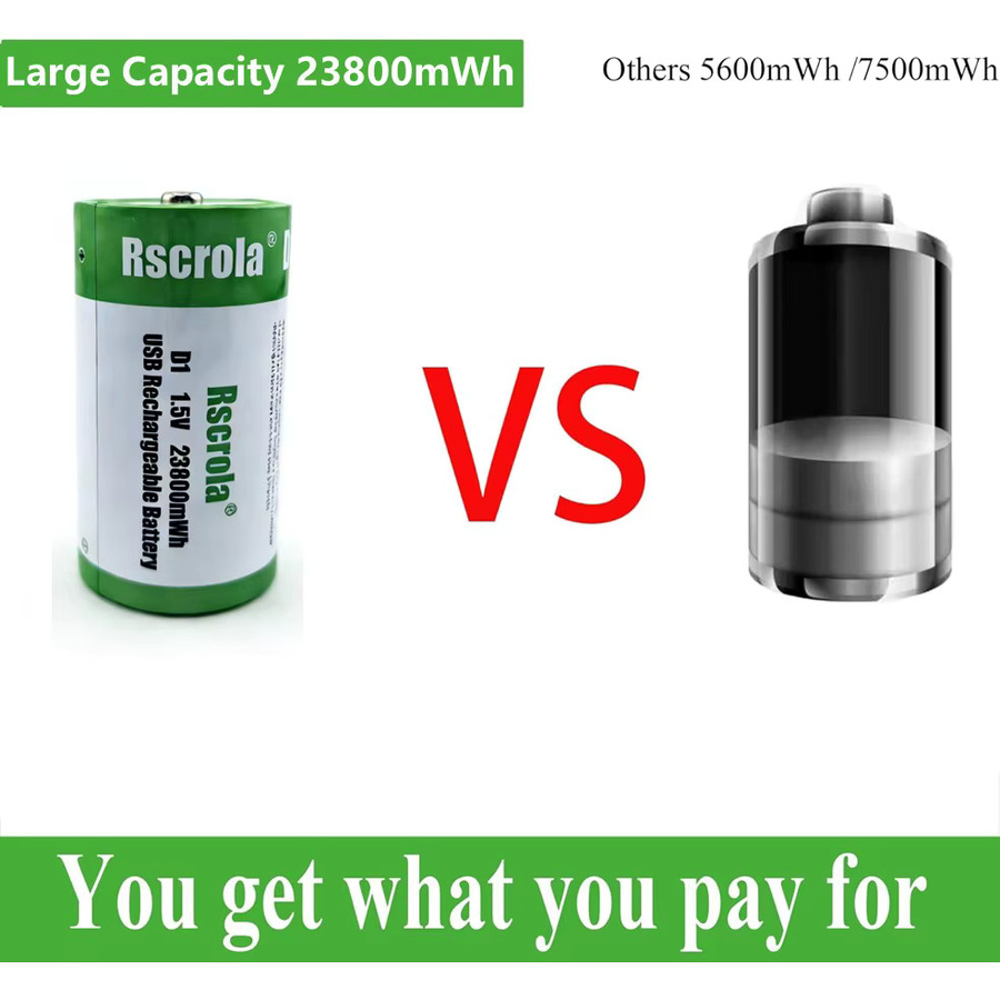 Rscrola 1,5V D1 Li-Ionen-Akku 23800mWh wiederaufladbare D-Batterie mit Ladekabel in Grün - Bild 2