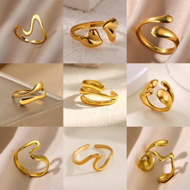 Offener Ring Edelstahl, Gold, Damen, Minimalistisch - Bild 1