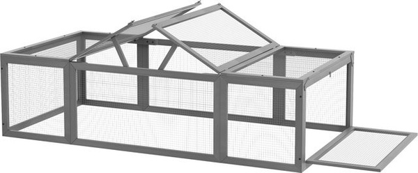 Aosom PawHut Hasenstall aus Tannenholz in Grau, wetterfester Kaninchenstall für Outdoor mit aufklappbarem Dach, B/T/H: 180 x 90 x 48 cm