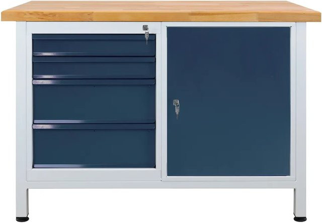 PROREGAL Werkbank Rhino mit 4 Schubladen und 1 Tür, H x B x T: 84 x 120 x 60 cm, Traglast 300 kg, Lichtgrau und Anthrazitgrau - Bild 1