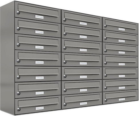 AL Briefkasten-System für 21 Parteien, Aufputzmontage, grau, B/H/T: 153,214 x 80,5 x 27,5 cm - Bild 1
