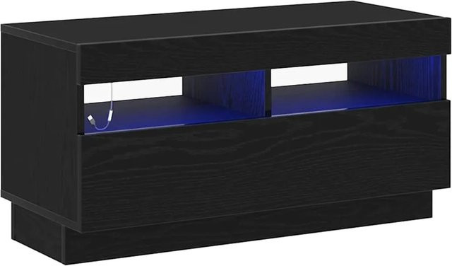 vidaXL TV-Schrank modern in Schwarz mit integrierter Beleuchtung aus Holzwerkstoff, B/T/H: 80 x 35 x 40 cm - Bild 1