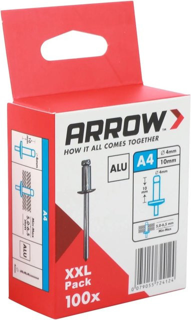 Arrow Blindniete RA aus Aluminium in Silber, Durchmesser: 4 mm, Länge: 10 mm, 100 Stück - Bild 1