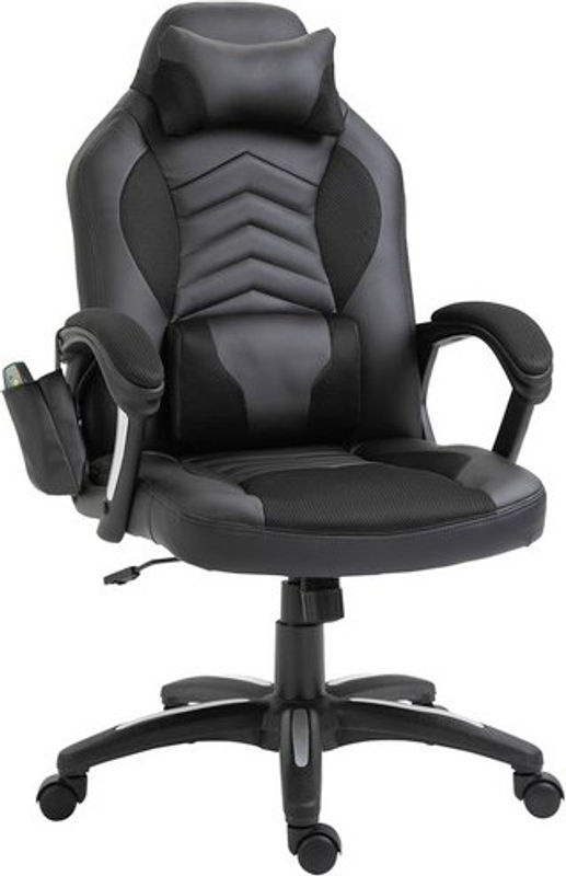 HOMCOM Gaming Stuhl in Schwarz aus Kunstleder mit Kopfstütze und 360 Grad Drehsitz, B/T/H: 68 x 49 x 117 cm - Bild 3