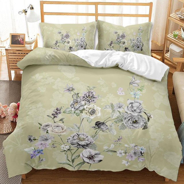 Binchi Fitness 3D-Bettwäscheset mit Blumenmotiv aus Mikrofaser, rosa Pfirsichblüten-Design, B/H: 135 x 200 cm - Bild 1