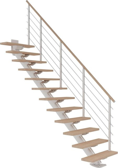 Dolle Mittelholmtreppe Sydney gerade mit 11 Stufen in Eiche Weiß und weißen Metallteilen - Bild 1