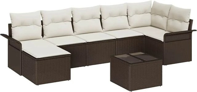 vidaXL Garten-Sofa-Set aus Polyrattan in Braun, 8-teiliges L-Shape Lounge-Set mit Kissen, Ottoman und Couchtisch für Garten, Balkon und Terrasse - Bild 1
