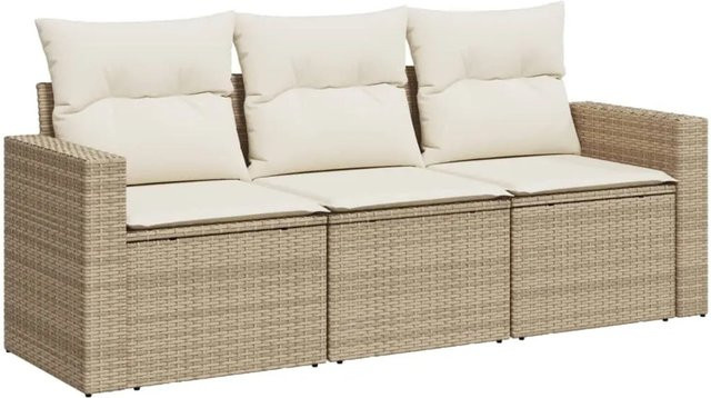 vidaXL 3-teilige Garten-Sofagarnitur in L-Form aus Poly-Rattan und pulverbeschichtetem Stahl mit Kissen in Beige und Cremeweiß - Bild 1