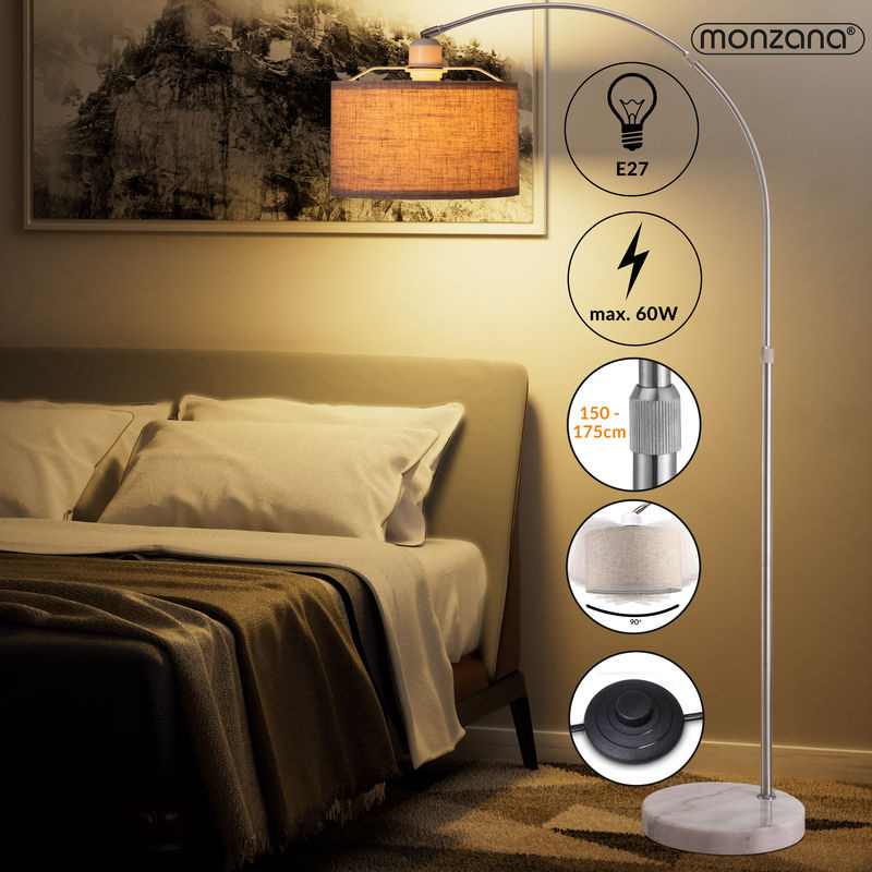 Monzana Bogenlampe Grau mit Leinen und Marmorsockel, höhenverstellbar - Bild 2
