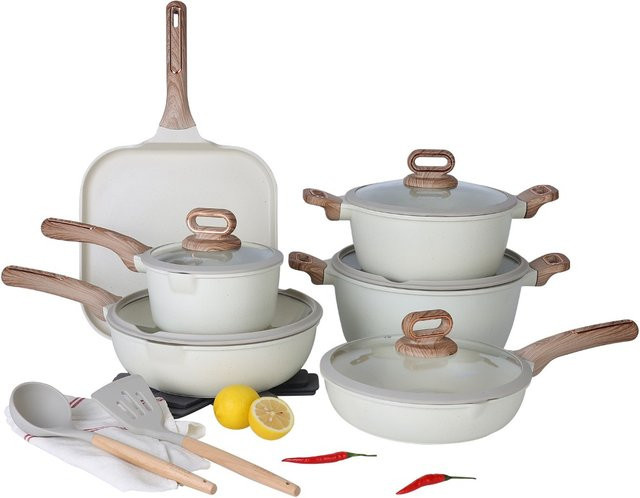 DONNOR Keramik-Kochgeschirr-Set mit Pfannen und Töpfen, antihaftbeschichtetes Induktionskochgeschirr in Weiß - Bild 1