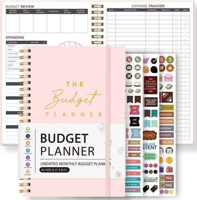 Binchi Outdoor Product A5 Haushaltsplaner Rosa Undatiert mit Finanzorganisator, Ausgaben-Tracker und Aufklebern, Spiralgebunden - Bild 1