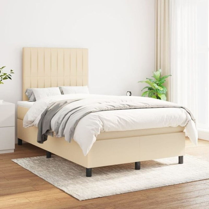 vidaxl Boxspringbett mit Matratze in Beige aus Stoff und Holzwerkstoff B/T/H: 120 x 200 x 118 cm - Bild 1