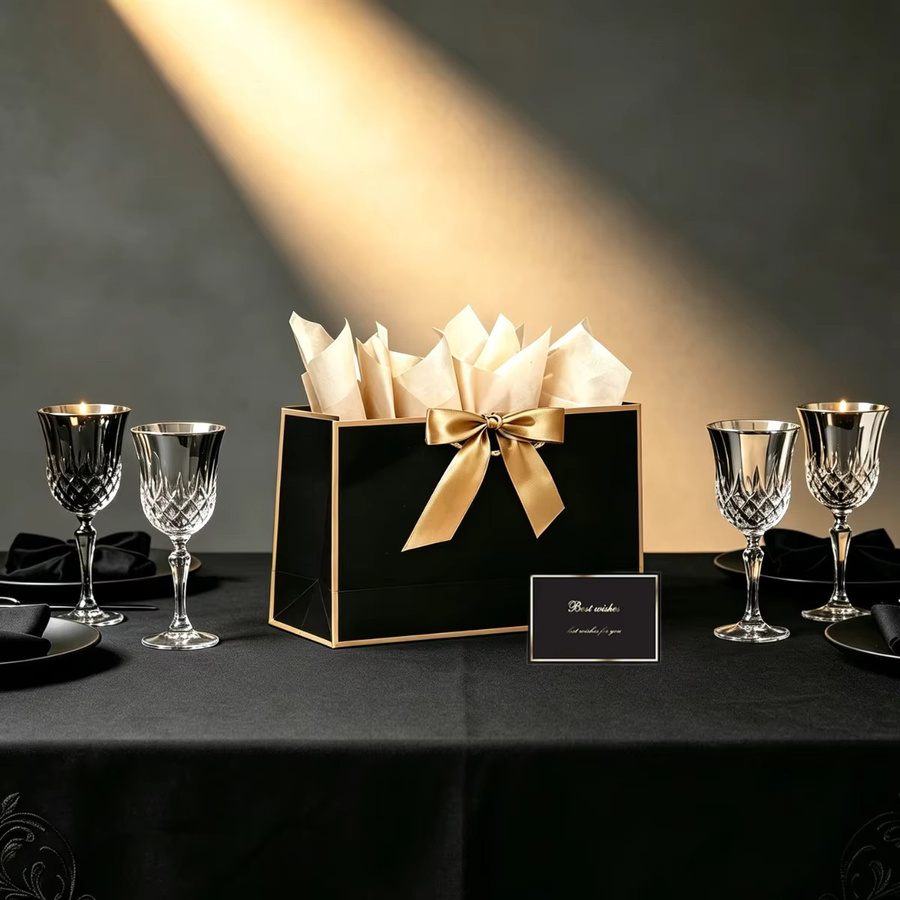 Elegante Geschenktasche aus Papier in Schwarz-Gold für Frauen und Mädchen - Bild 3
