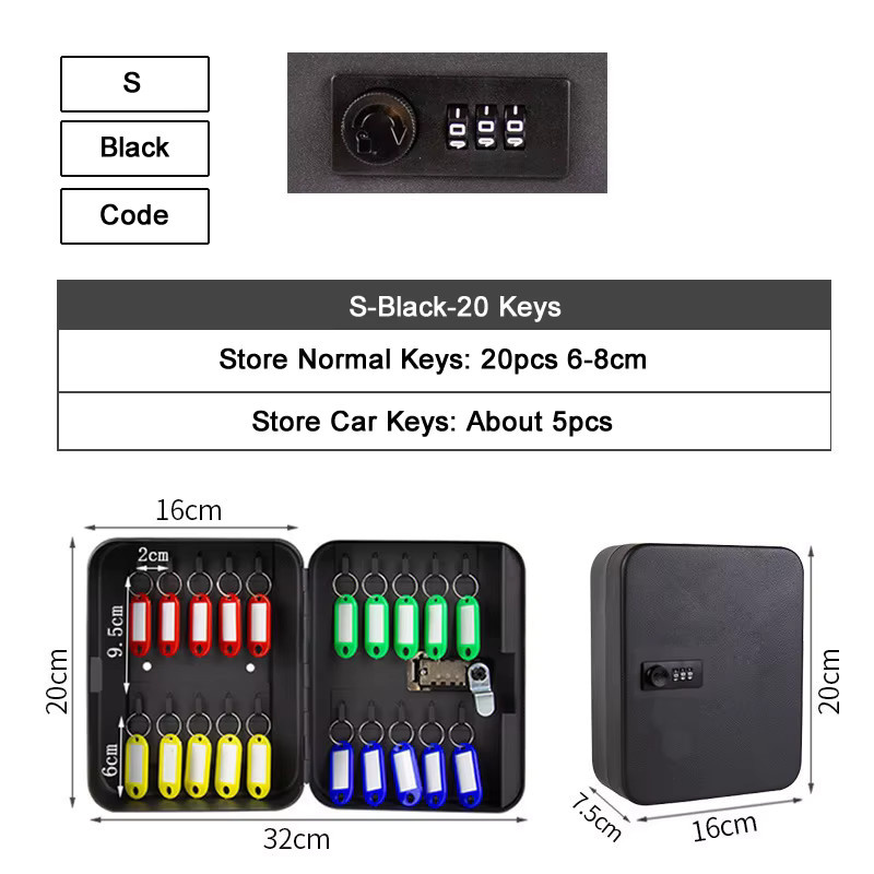 Schlüssel Safe Passwort Organizer Box zur sicheren Aufbewahrung von Autoschlüsseln für Home Office und Betrieb in Schwarz oder Weiß, B/T/H: 32,0 x 20,0 x 7,5 cm - Bild 4