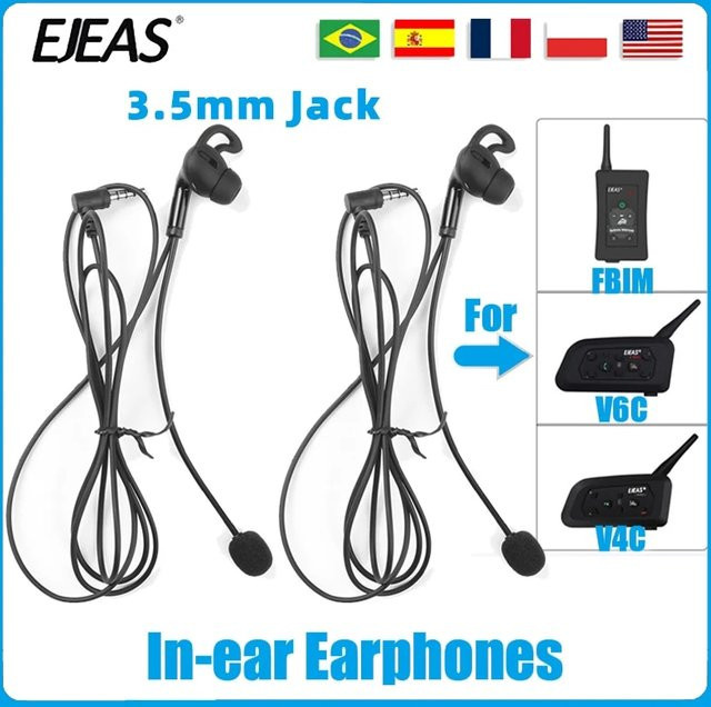 Ejeas 2er-Set Handsfree Schiedsrichter Headset In-Ear Kopfhörer mit 3,5mm Klinkenanschluss in Schwarz für V4C Plus und V6C Pro - Bild 1