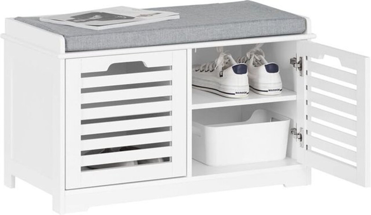 SoBuy Schuhbank FSR23-II-W als Garderobenbank mit Sitzfläche und Stauraum, Weiß - Bild 2