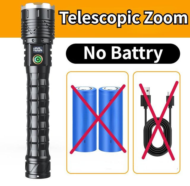 Paweinuo Hochleistungs LED-Taschenlampe aus Aluminium in Schwarz, wiederaufladbar via Typ-C, inklusive 2x 28650 Akku mit 10000mAh und 5000m Reichweite - Bild 1