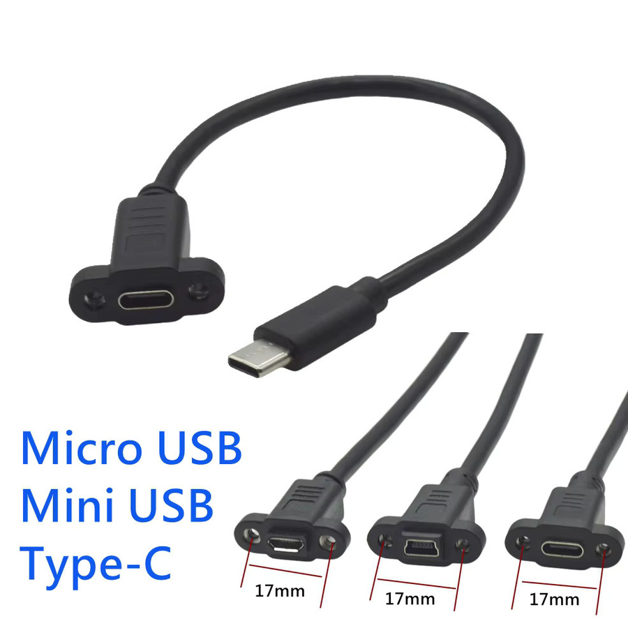UXG Micro-USB auf USB-C Verlängerungskabel Schwarz, 0,3 m, für Schalttafelmontage mit 17,5 mm Loch und Schrauben, Hochgeschwindigkeits-Datensynchronisierung - Bild 5