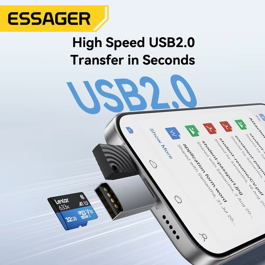 Essager 2-in-1 USB-Kartenleser für Micro SD und TF-Karten, USB-A zu SD-Kartenleser in Grau - Bild 3