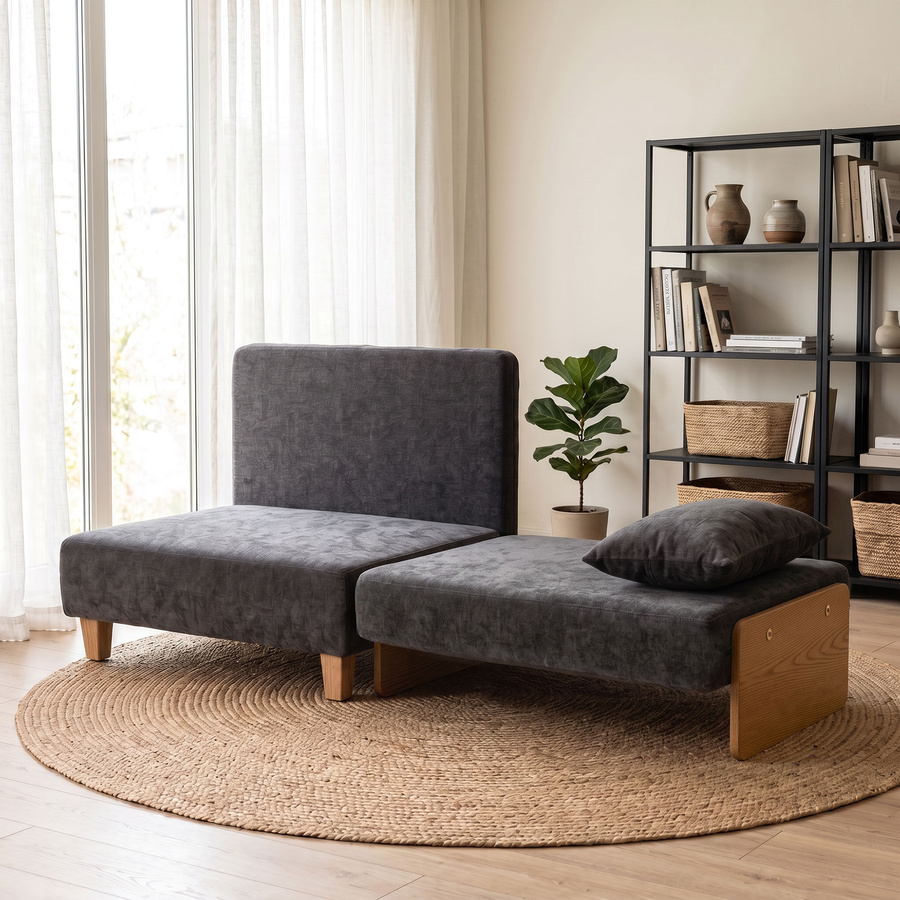 HOMCOM Schlafsessel 2-in-1 mit Bettfunktion und 2 waschbaren Kissen, Schlafsofa aus Leinen-Samt-Mischgewebe mit Seitentaschen, Dunkelgrau, Breite: 183 cm, Tiefe: 57 cm - Bild 2