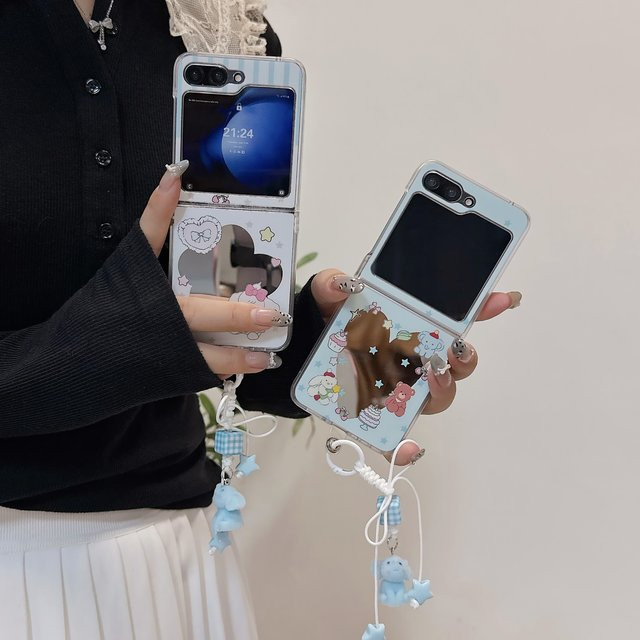 Stoßfeste Handyhülle mit Spiegel und Lanyard-Charm im niedlichen Welpen-Design für Samsung Galaxy Z Flip 7 6 5 4 3, Multicolor - Bild 1