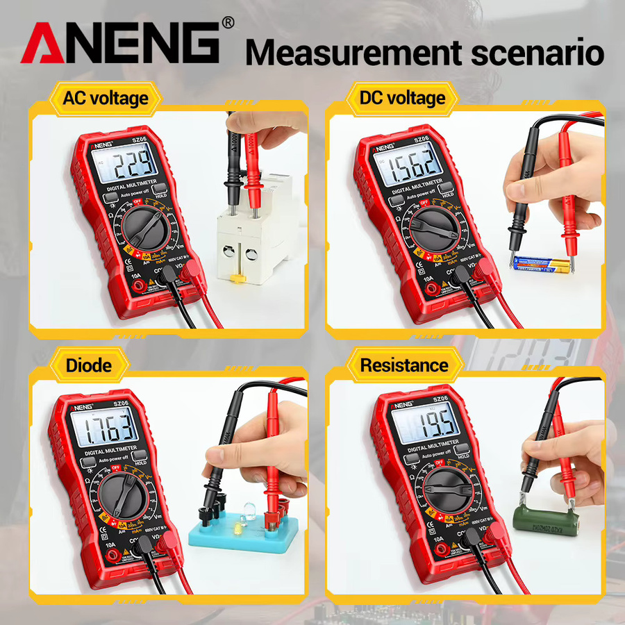 ANENG SZ06 Smart Digital Multimeter mit 2000 Zählungen für AC/DC Spannung, DC Strom und Ohm in Schwarz und Rot - Bild 3