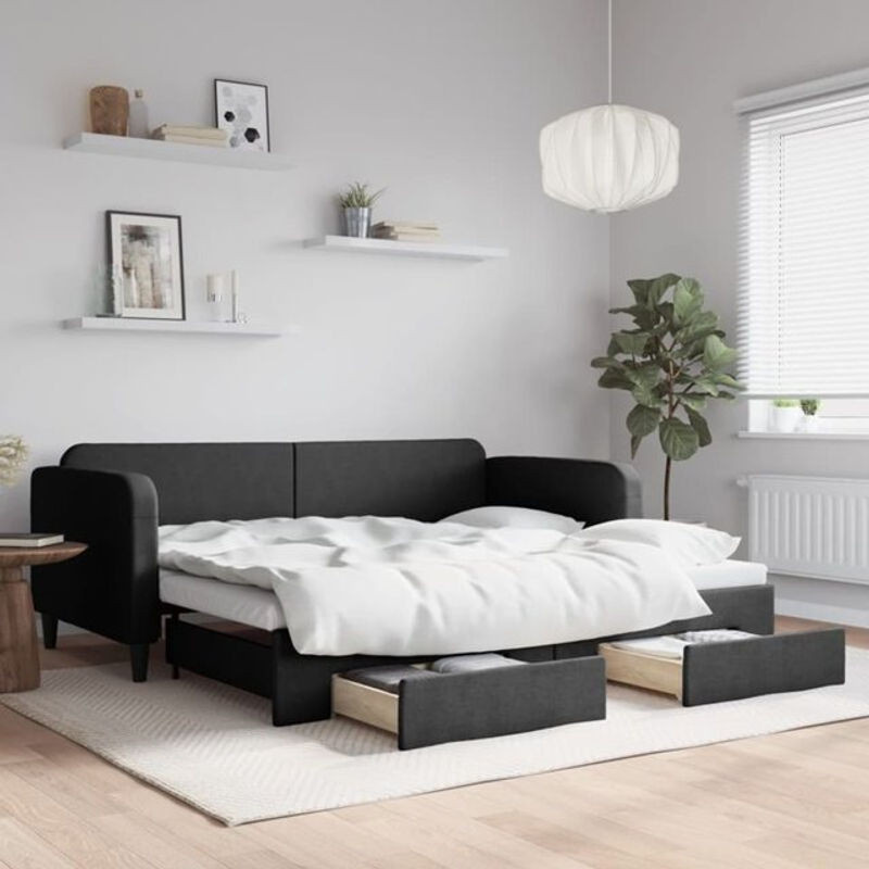 Vidaxl Funktionsbett Tagesbett aus Stoff und Holz mit Schubladen in Schwarz B/T/H: 90 x 190 cm - Bild 1