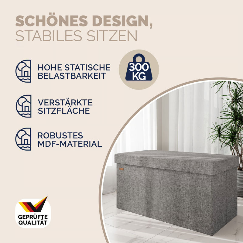 Casaria Sitzbank Grau aus MDF faltbar B/T/H: 80 x 40 x 40 cm - Bild 3