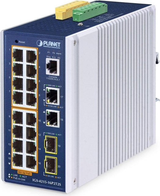 PLANET IP30 Industrial IGS-4215-16P2T2S Managed L2/L4 16-Port Gigabit Ethernet PoE Switch in Blau - Bild 1