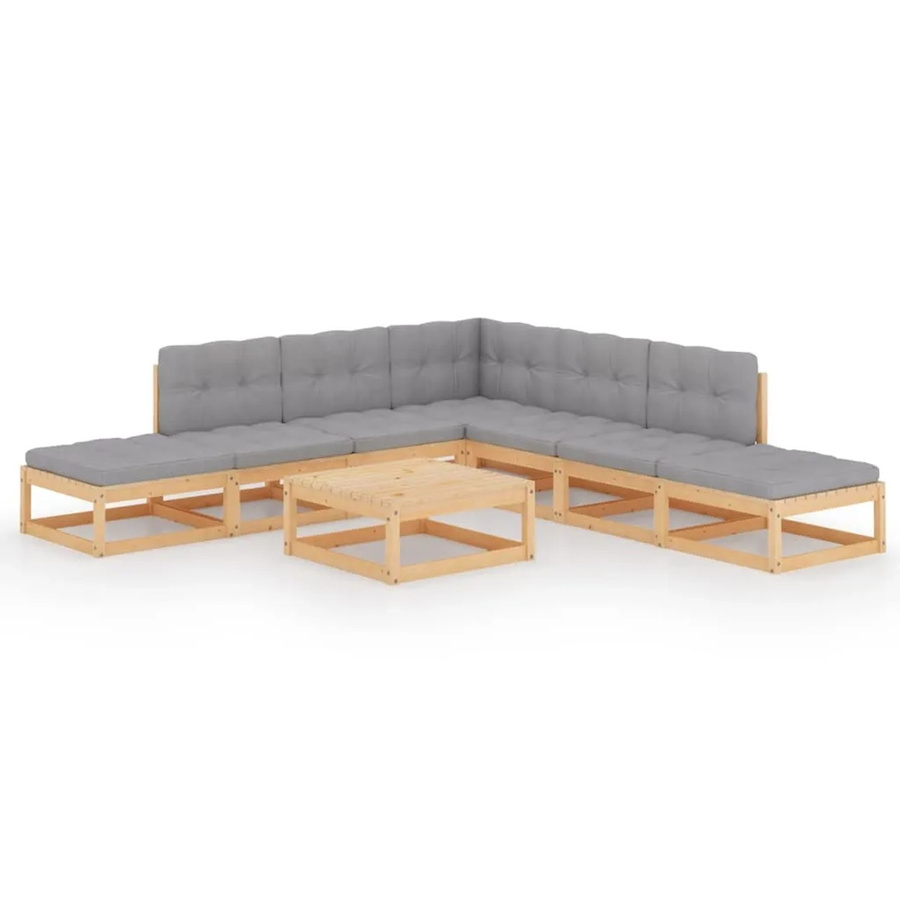 vidaXL 8-tlg Garten-Lounge-Set aus massivem Kiefernholz in L-Form mit grauen Polsterkissen - Bild 2